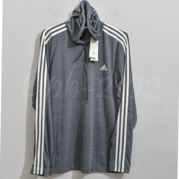 adidas Men’s‎ lightweight, 3  white stripes, Pullover Hoodie BLUE - Picture 1 of 7